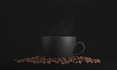 Foto op Plexiglas Zwarte kop koffie tegen zwarte achtergrond © ImageFlow