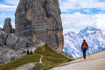 tourist girl at the Dolomites