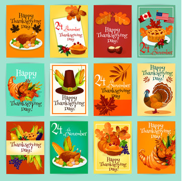 Thanksgiving Day greeting cards, posters set