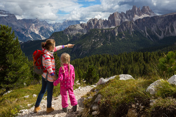 two tourist girls at the Dolomites