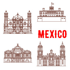 Mexican architecture vector icons - obrazy, fototapety, plakaty