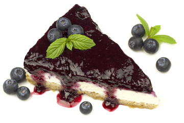 Blueberry cheesecake - ( Manhattan style ) isolated on white background