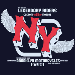 Motorcycle Brooklyn t-shirt print vector