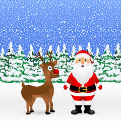 Santa Claus and Christmas reindeer are standing