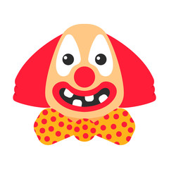 Clown happy vector cartoon with bow and big smile without teeth.