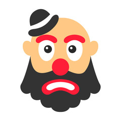 Clown sad vector cartoon with big beard and small hat.