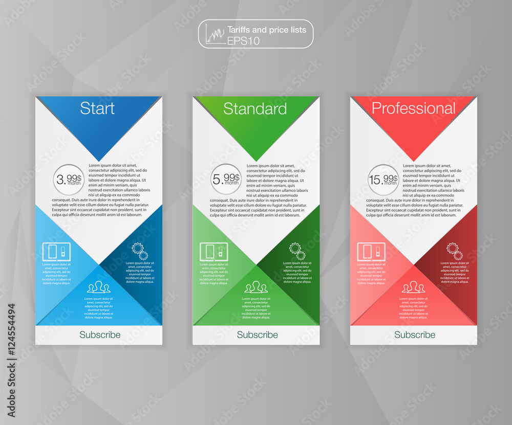 Aufkleber three tariffs banners. web pricing table. vector design for web app. set tariffs. plan for website i