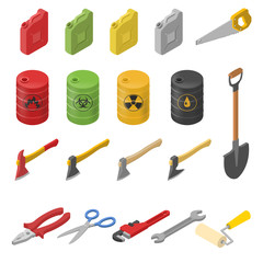 Set isometric icon tools for infographic.