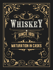 Old Whiskey label with vintage frames