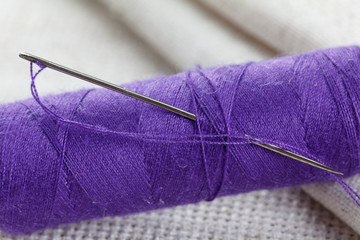Lien fabric with needle and thread