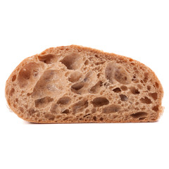 Slice of fresh ciabatta bread isolated on white background cutou