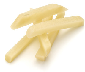 Raw Potato sliced strips prepared for French fries isolated on w