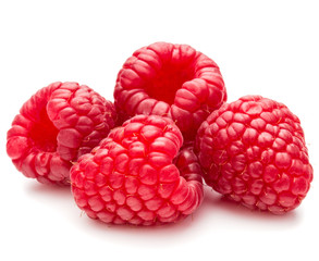 ripe raspberries isolated on white background close up