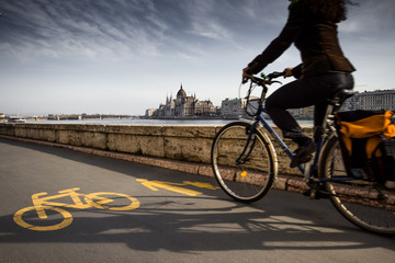 Budapest, capital of Hungary, cycle track to the shore of Bud, in Europe, Budapest is the third...