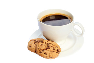 Cup of coffee with cookies isolated on white
