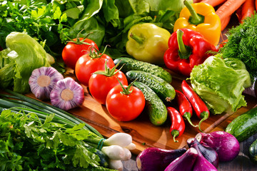 Composition with variety of fresh organic vegetables