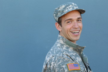 Happy healthy ethnic army male soldier