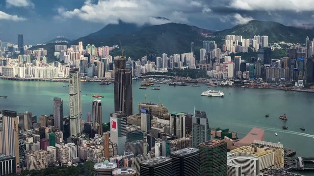 Aerial view of Hong Kong island from Sky100. 4K TimeLapse - August 2016, Hong Kong