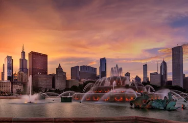 Fotobehang Chicago Skyline bij zonsondergang © Rick