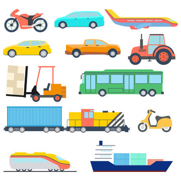 Transport flat icon. Perfect flat car ship and plane icons. Vector illustration