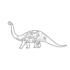 Dinosaurs illustration with cut scheme on white background. Vector