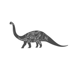Dinosaurs illustration with cut scheme on white background. Vector