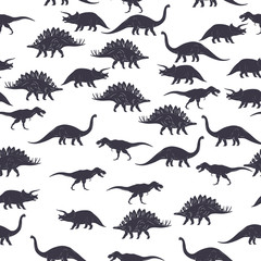 Dinosaur black and white seamless pattern. Vector