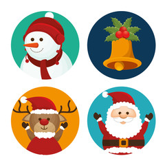 set christmas santa deer snowman and bell vector illustration eps 10