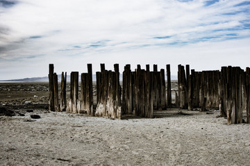 Remains of Barn Weathered on Beach