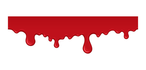 Fototapeta premium Blood drip. Red liquid drop and splash. Paint drips and flowing. Bloody element for halloween design. Abstract vector illustration isolated on white background.