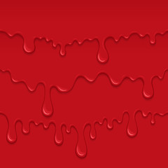 Background with drips and flow of blood. Abstract splash of red liquid. Paint drops - bloody design for Halloween or scary crime illustration.