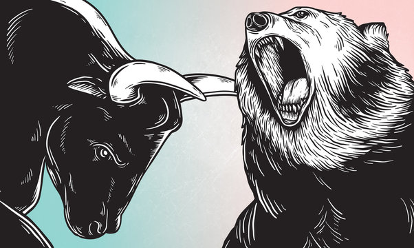 Bull and Bear Market Investment Business Icon Concept