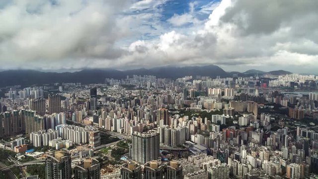 Aerial view skyscrapers of Hong Kong city. 4K TimeLapse - August 2016, Hong Kong