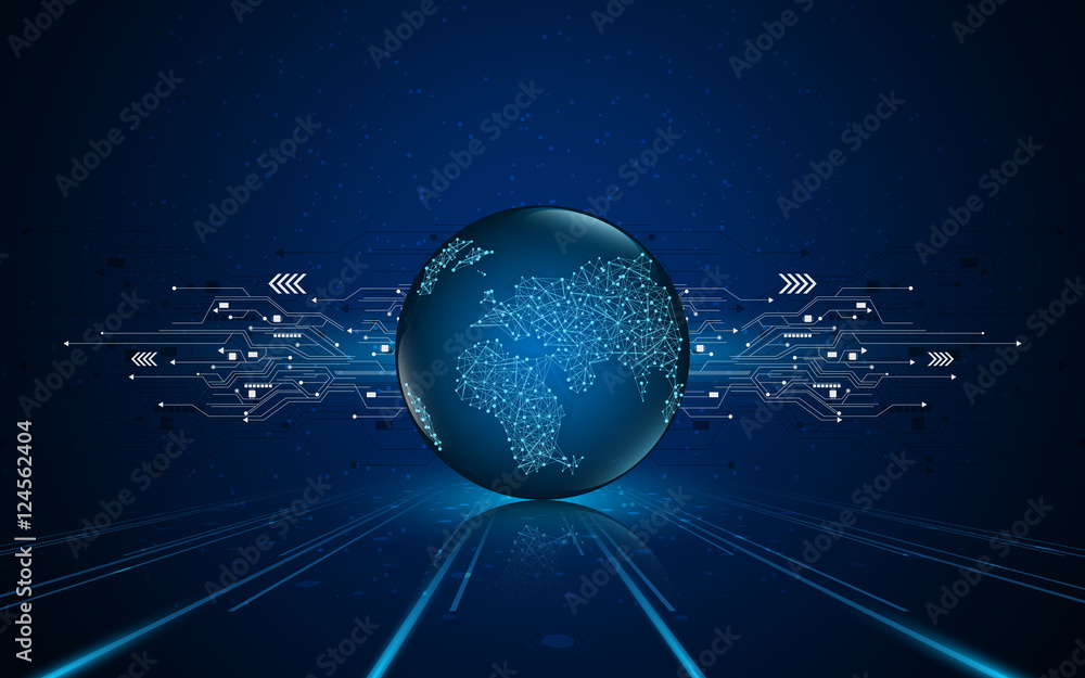 Poster vector virtual globe networking digital tech sci fi pattern innovation concept background