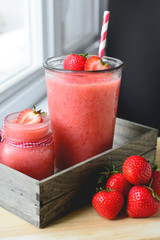Strawberry Slush on cutting board, Summer Drink , Fresh Drink