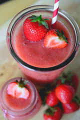 Close Up Strawberry Slush on cutting board, Close Up Summer Drin