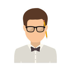 half body man with bowtie in shirt and glasses vector illustration