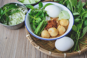 Thai rice vermicelli served with curry, Thai Food, Thai Cuisine,