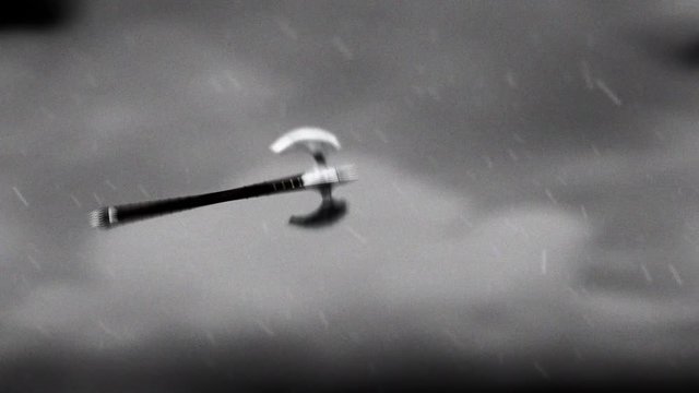 A Warrior Axe Thrown Towards an Enemy in a Battle