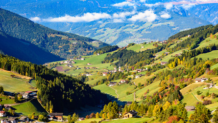 Naklejka na ściany i meble View of Funes valley in autumn