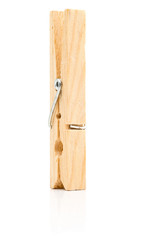 Single brown wooden clothespin