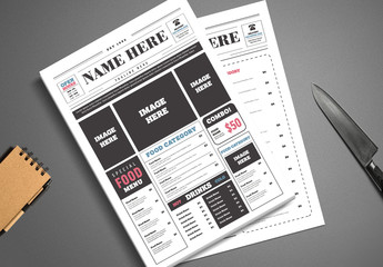 Newspaper Style Food Menu Layout