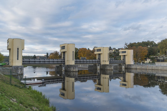 Hluboka nad Vltavou lock chamber in autumn time