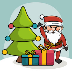 santa greets tree and gift boxes design vector illustration eps 10