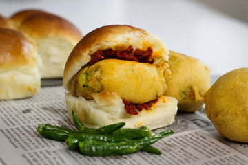 Vada Pav - Mumbai Street Food - Locally made bread with chick pea flour batter fried potato filling...