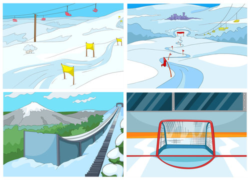 Cartoon set of backgrounds - sport infrastructure