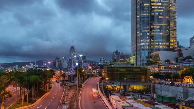 The central business district of Hong Kong with the IFC tower. 4K TimeLapse - August 2016, Hong Kong