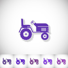 Tractor. Flat sticker with shadow on white background