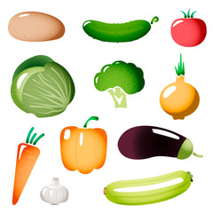 Colored stylized simple plastic vegetables vector icons