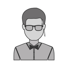 silhouette half body man with bowtie in shirt and glasses vector illustration